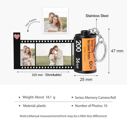 10PCS Photos Film Roll Keychain: DIY Custom Keyrings for Memorable Couple's Moments