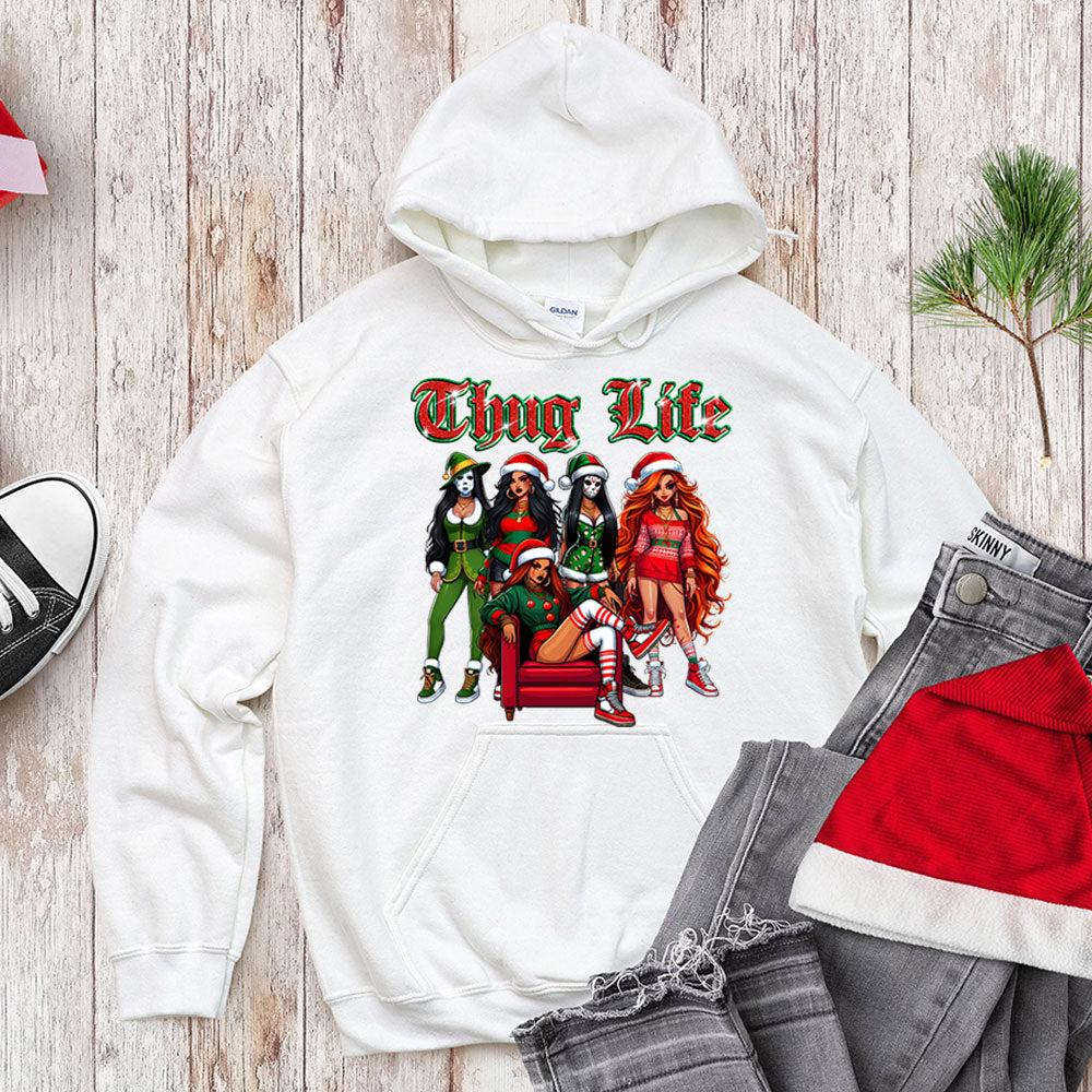 Funny Thug Life Christmas, Holiday Outfit for Women, Cute Santa Girl Tee