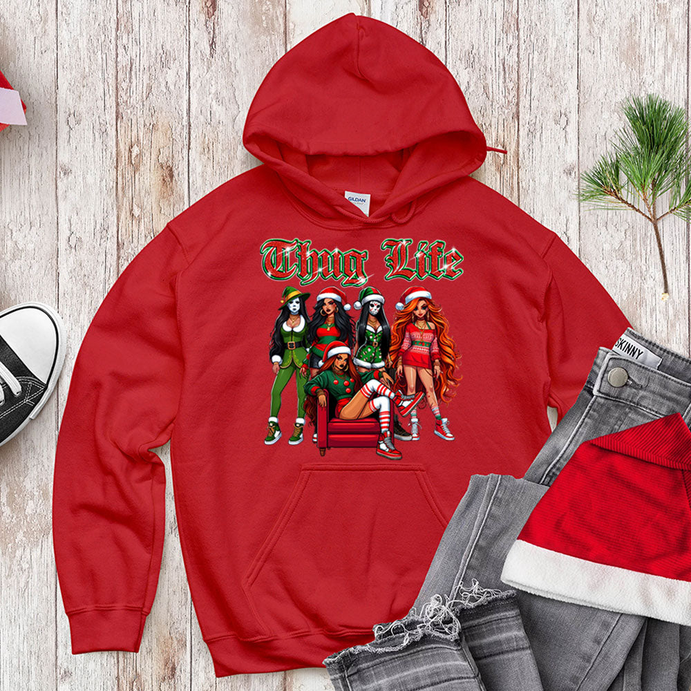 Funny Thug Life Christmas, Holiday Outfit for Women, Cute Santa Girl Tee