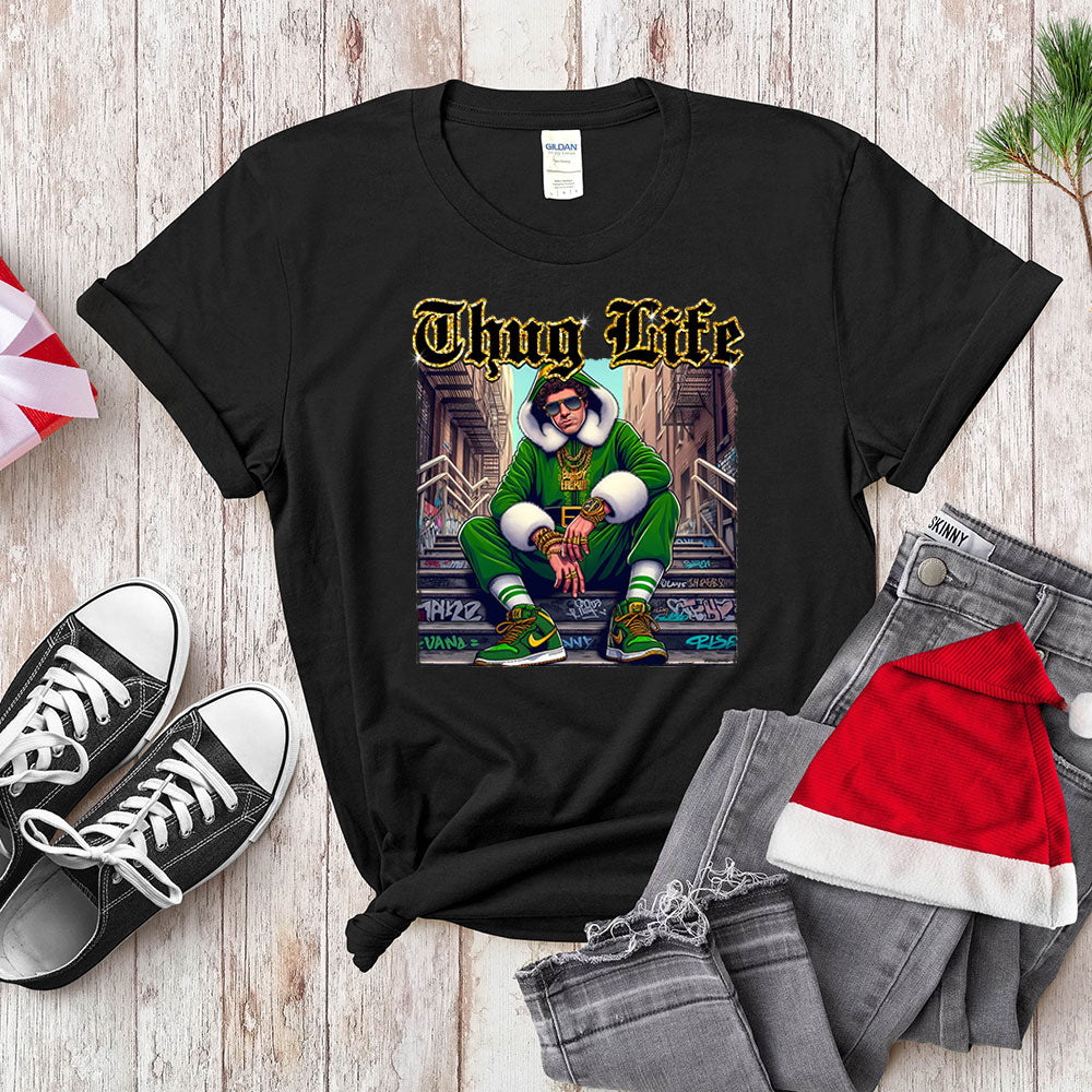 Thug Life Christmas Elf T-Shirt - Gangster Holiday