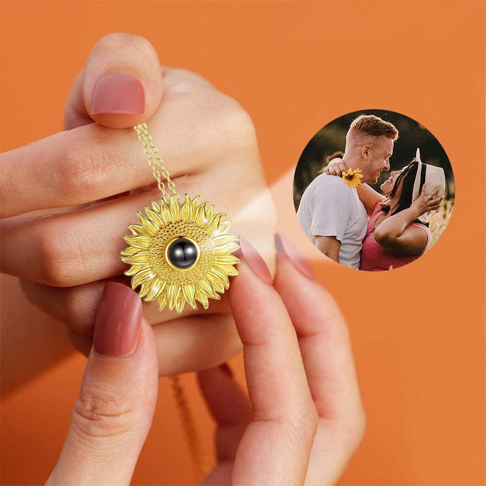 Custom Memorial Photo Projection Sunflower Necklace