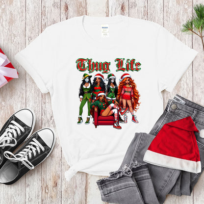 Funny Thug Life Christmas, Holiday Outfit for Women, Cute Santa Girl Tee