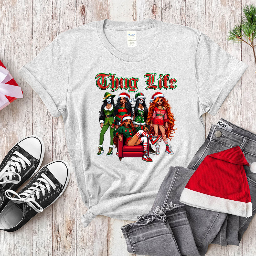 Funny Thug Life Christmas, Holiday Outfit for Women, Cute Santa Girl Tee