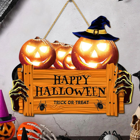 Happy Halloween Wooden Sign, Pumpkin With Hat Wooden Sign