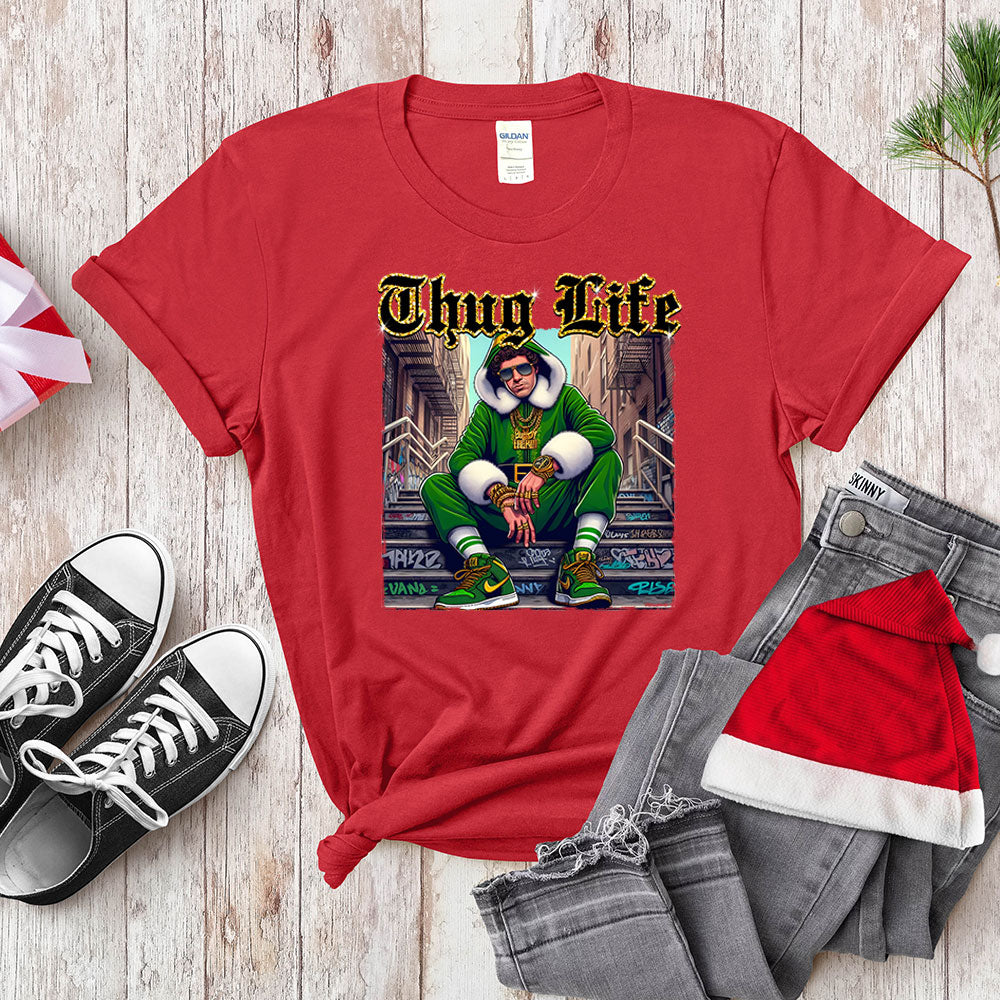 Thug Life Christmas Elf T-Shirt - Gangster Holiday