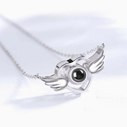 Angel Wings Customized Photo Projection Heart Necklace