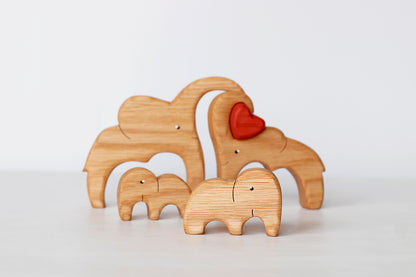 Custom Wooden Elephant Family Figurine With Names