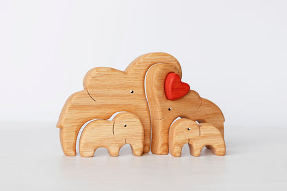 Custom Wooden Elephant Family Figurine With Names