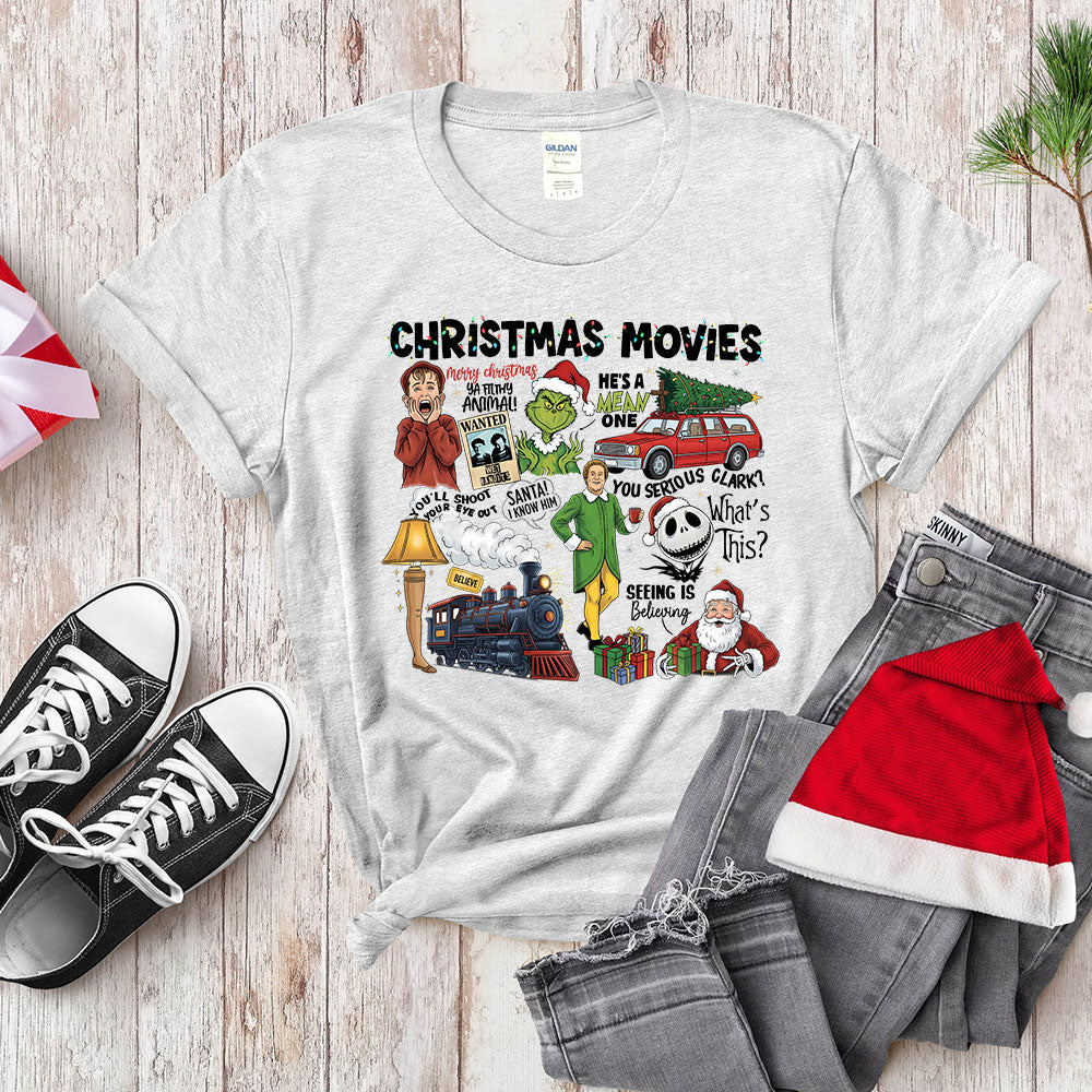 Retro Holiday Movie Fan T-Shirt - Christmas Film Quotes Mashup Apparel