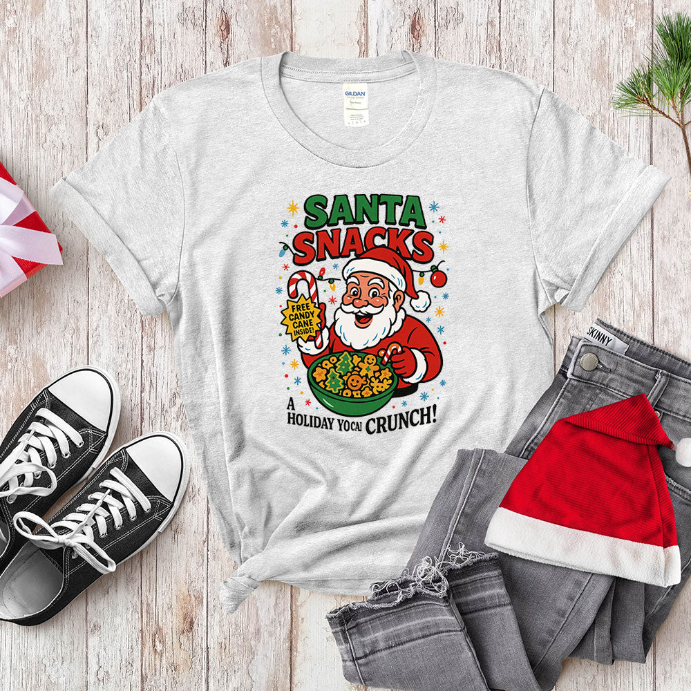 Santa Snacks Funny Christmas Cereal Parody Shirt - Jolly Crunch