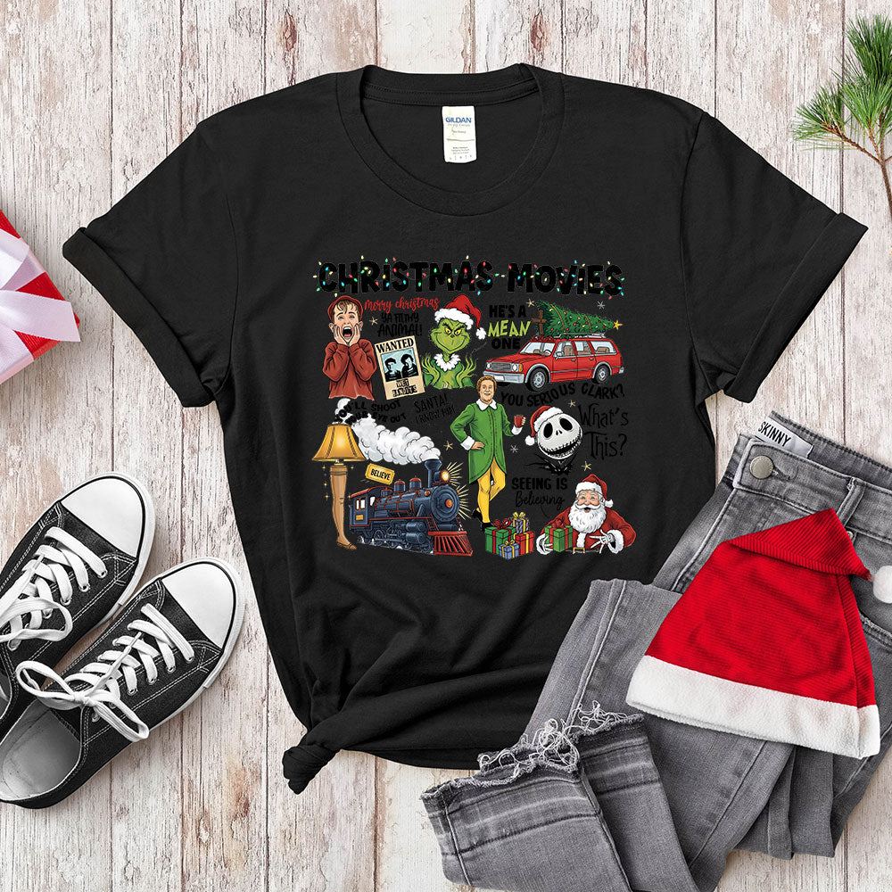 Retro Holiday Movie Fan T-Shirt - Christmas Film Quotes Mashup Apparel