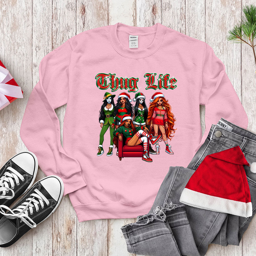 Funny Thug Life Christmas, Holiday Outfit for Women, Cute Santa Girl Tee