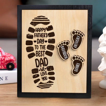 PERSONALIZED FOOTPRINTS WOODEN FRAME CUSTOM FAMILY MEMBER NAMES