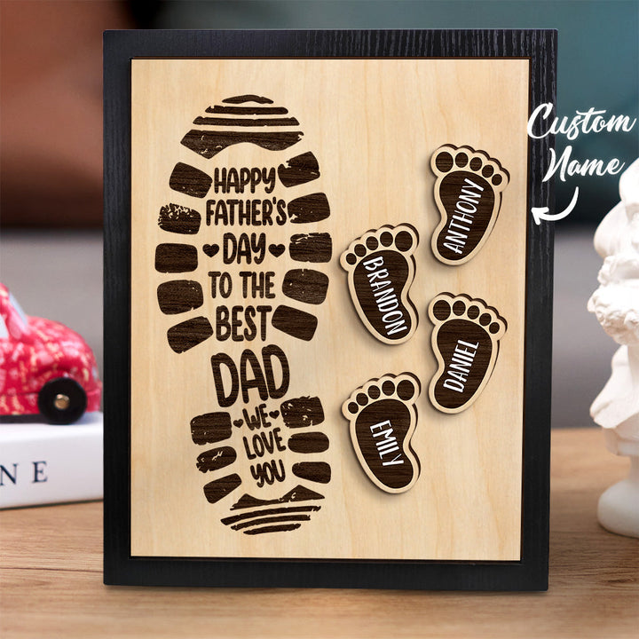 PERSONALIZED FOOTPRINTS WOODEN FRAME CUSTOM FAMILY MEMBER NAMES