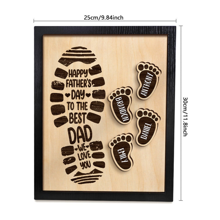 PERSONALIZED FOOTPRINTS WOODEN FRAME CUSTOM FAMILY MEMBER NAMES