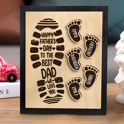 PERSONALIZED FOOTPRINTS WOODEN FRAME CUSTOM FAMILY MEMBER NAMES