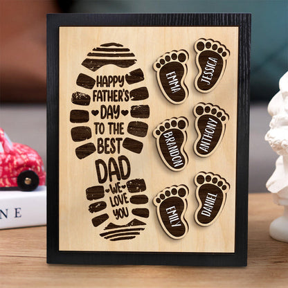 PERSONALIZED FOOTPRINTS WOODEN FRAME CUSTOM FAMILY MEMBER NAMES