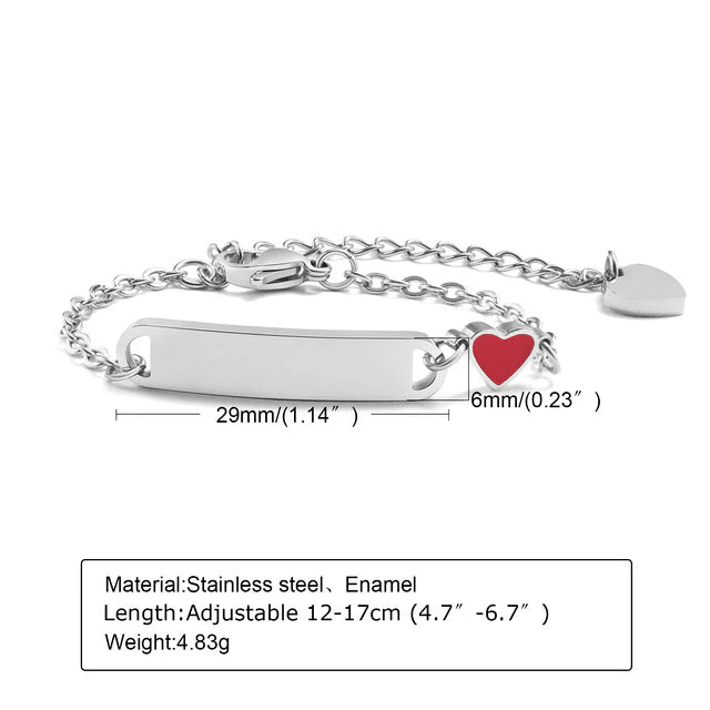 Custom Name Baby ID Bracelet - Cherish Every Moment with Stainless Steel Heart Bracelet