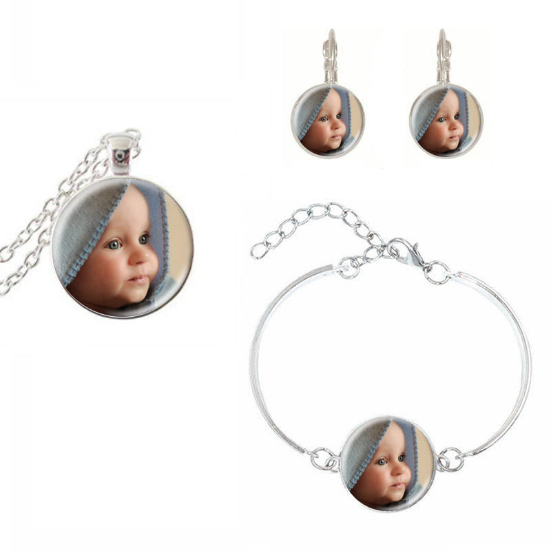 Custom Photo Jewelry Set: Personalized Necklace, Bracelet, Earring - Perfect Family Gift