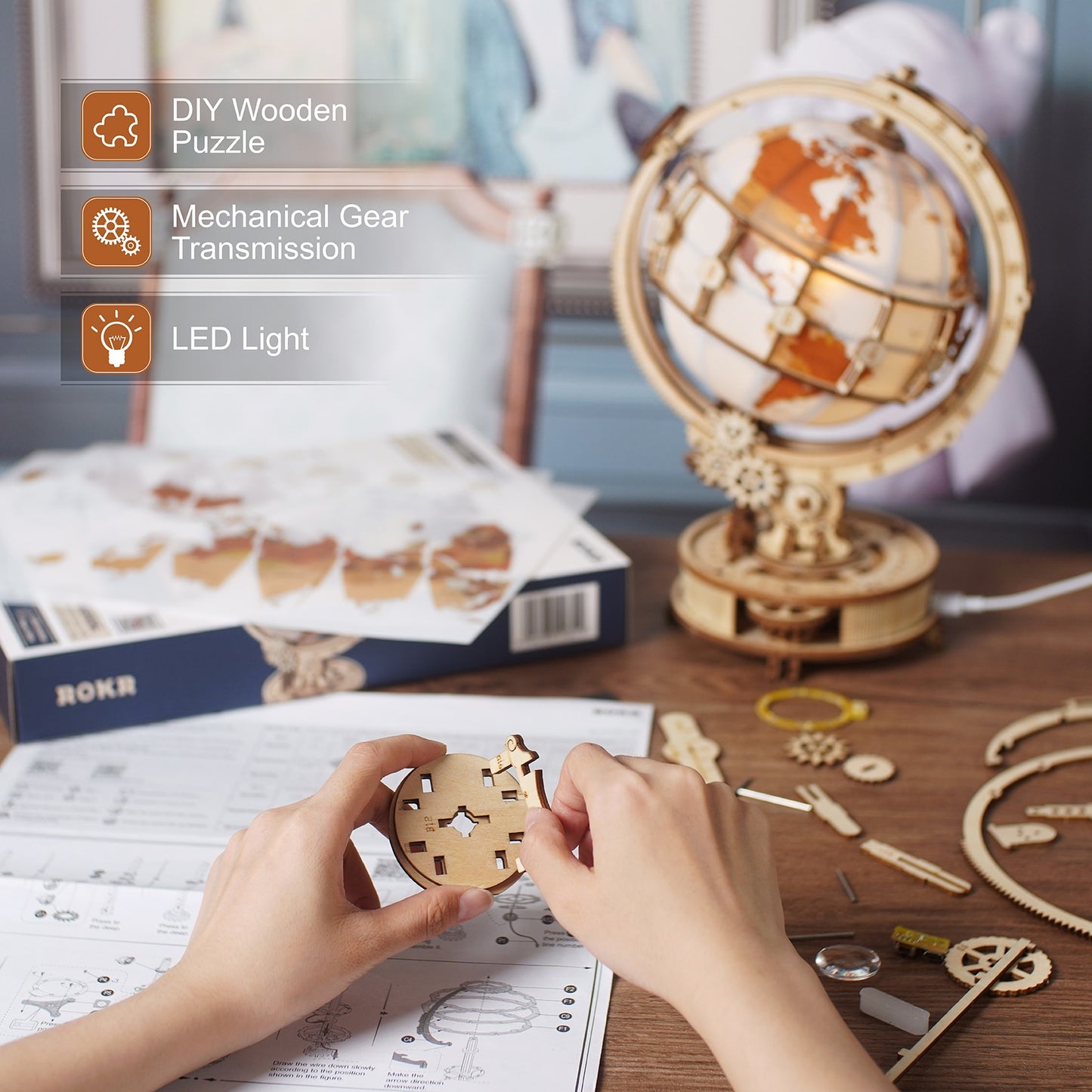 Luminous Globe 3D Wooden Puzzle - Wooden Model Building Kit