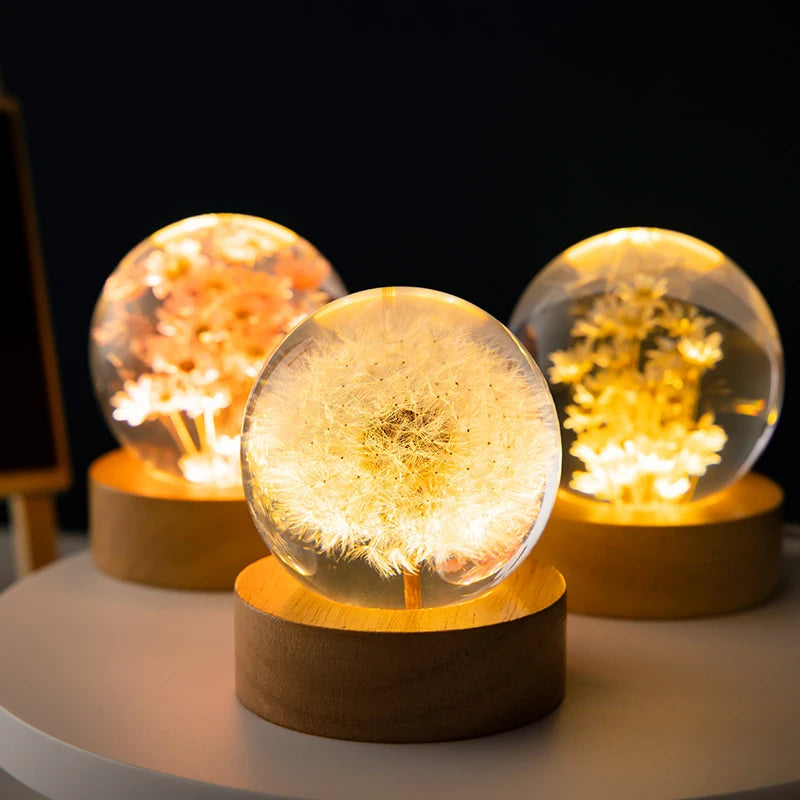 Luminous 3D Dandelion Crystal Ball Night Light