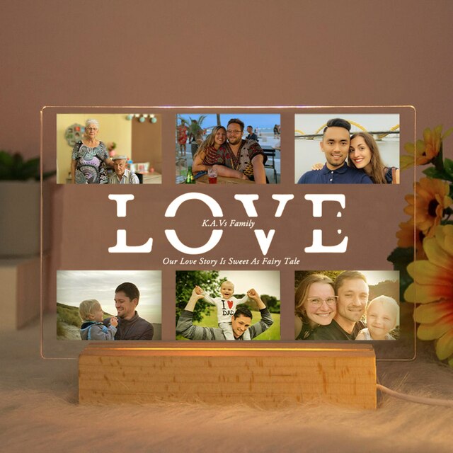 Personalized Custom Photo Text 3D Acrylic Lamp - Customized Night Light for MOM DAD LOVE Father Day