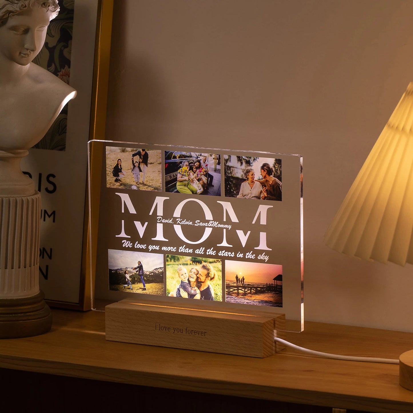 Personalized Custom Photo Text 3D Acrylic Lamp - Customized Night Light for MOM DAD LOVE Father Day