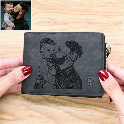 Customized Photo Wallet for Men - Personalized Engraved Picture Bifold Wallet - Custom Photo Wallets - Father's Day Gift for Dad