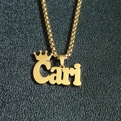 Personalized Baby Necklaces: Gold King Crown Name Chain with Letter Charms