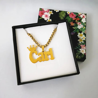 Personalized Baby Necklaces: Gold King Crown Name Chain with Letter Charms