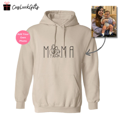 Personalized Mama outline drawing hoodie crewneck - Custom Sweatshirt, Hoodie