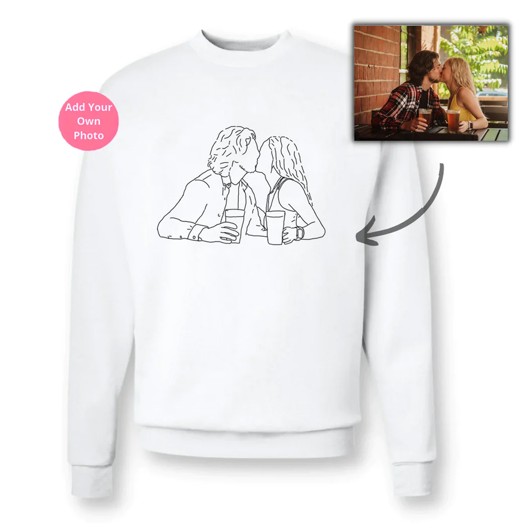 Personalized Photo line Drawing Hoodie & Crewneck - Custom Portrait Embroidered Hoodie for Him and Her