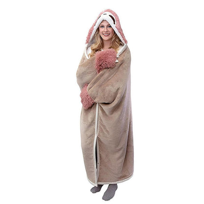 Super Soft Sloth Themed Blanket Throw Cloak - Wearable Hooded Blanket With Gloves