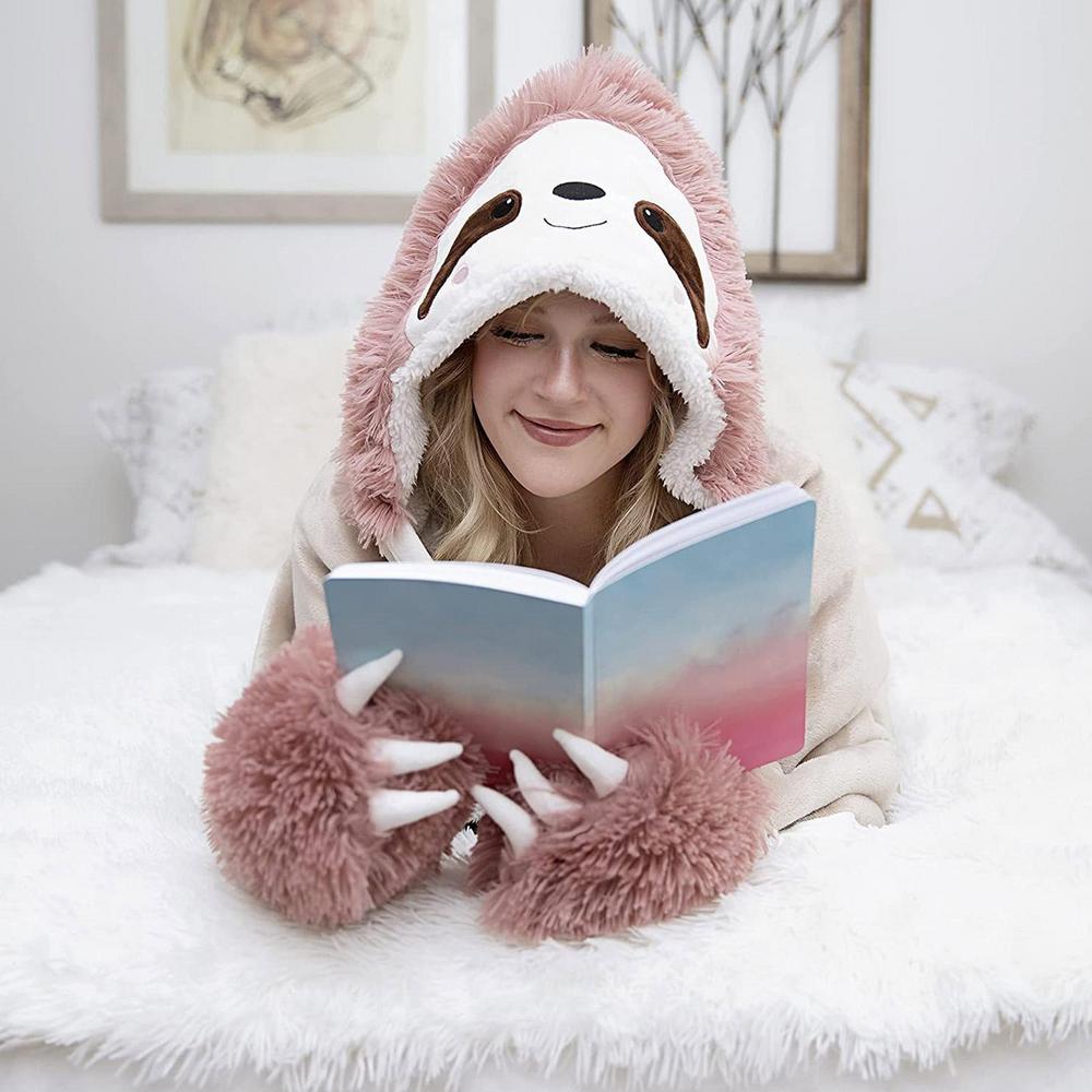 Super Soft Sloth Themed Blanket Throw Cloak - Wearable Hooded Blanket With Gloves