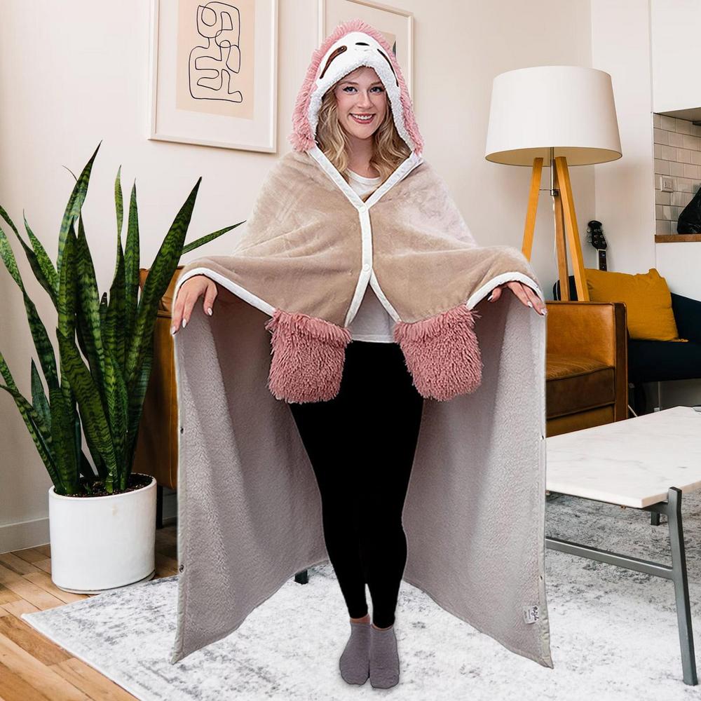 Super Soft Sloth Themed Blanket Throw Cloak - Wearable Hooded Blanket With Gloves