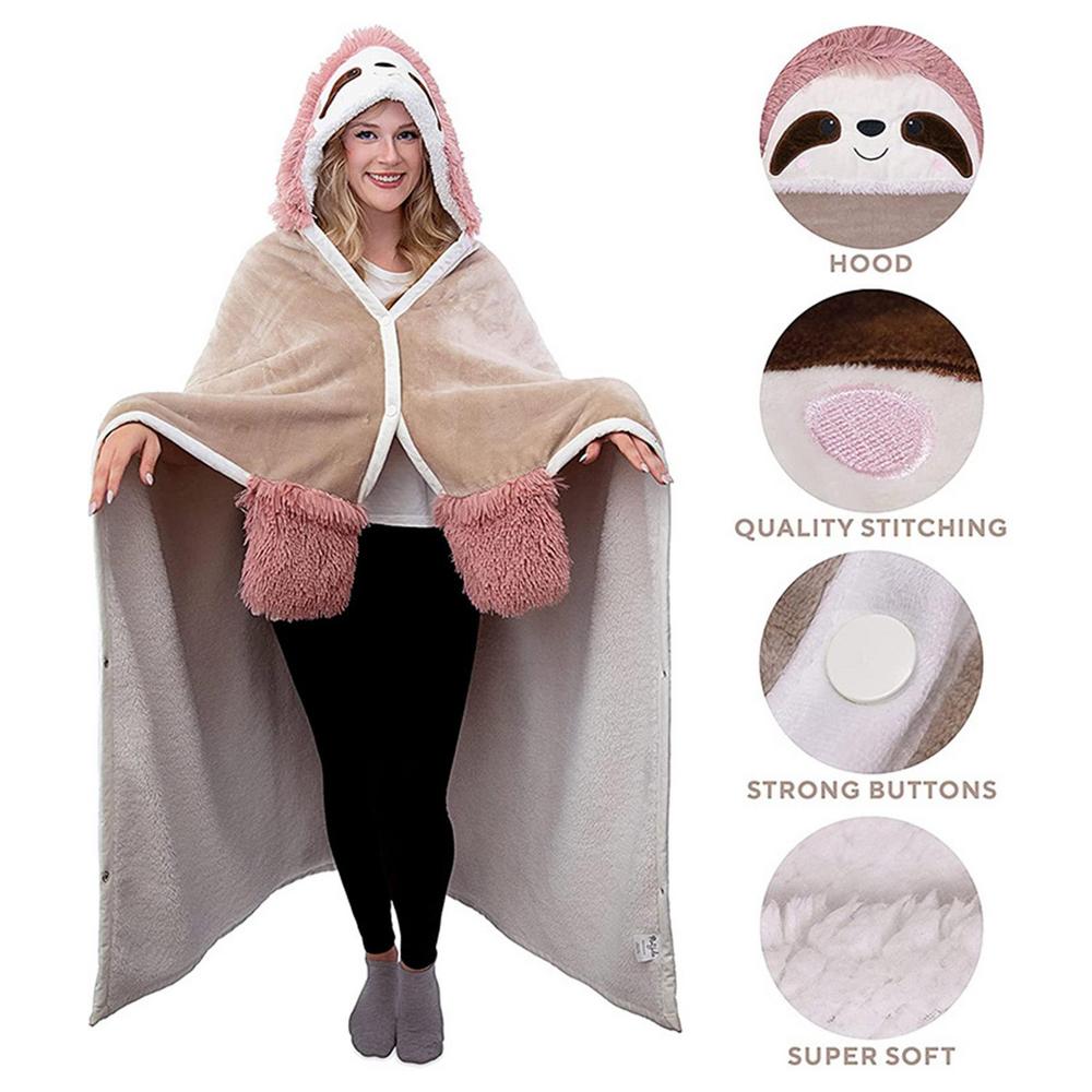 Super Soft Sloth Themed Blanket Throw Cloak - Wearable Hooded Blanket With Gloves