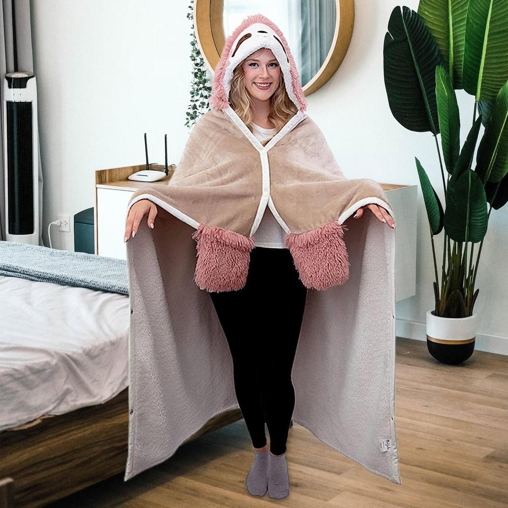 Super Soft Sloth Themed Blanket Throw Cloak - Wearable Hooded Blanket With Gloves