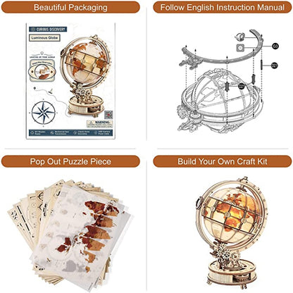 Luminous Globe 3D Wooden Puzzle - Wooden Model Building Kit