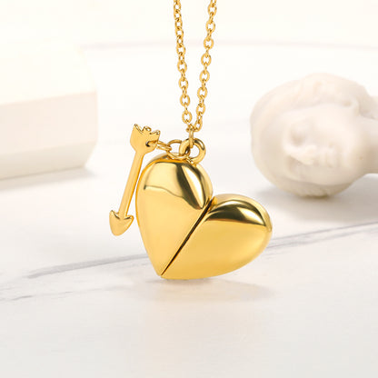 Openable Heart Cupid's Arrow Pendant Necklace - Unique Jewelry Gift