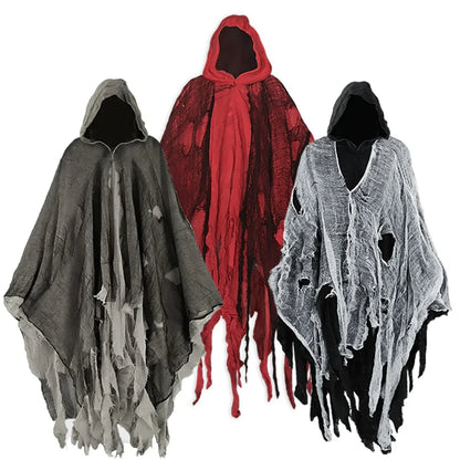 Gothic Horror Zombie Tattered Hooded Capes Unisex