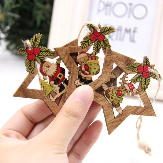 4pcs Star/Heart Printed Wooden