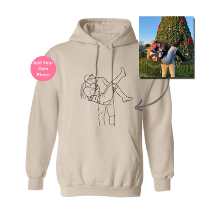 Personalized Photo line Drawing Hoodie & Crewneck - Custom Portrait Embroidered Hoodie for Him and Her