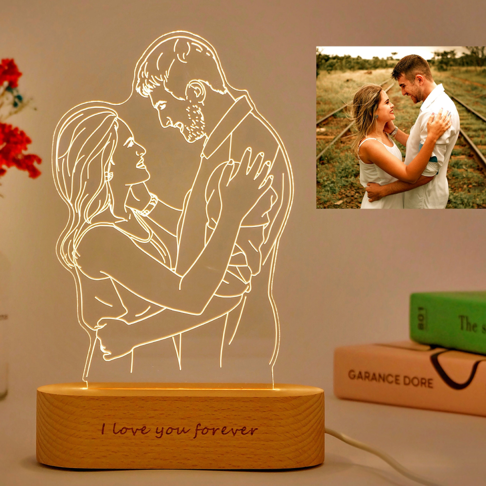 Customized 3D Photo Lamp - Personalized Wedding Anniversary Gift, Valentine's Day Light, Engraved Image and Text, Perfect Couple Gift