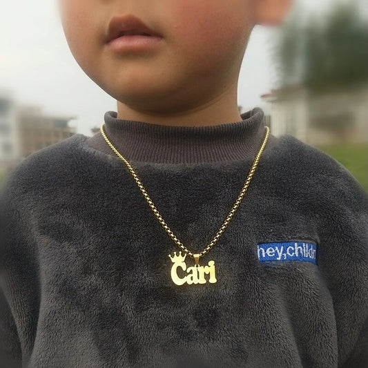 Personalized Baby Necklaces: Gold King Crown Name Chain with Letter Charms