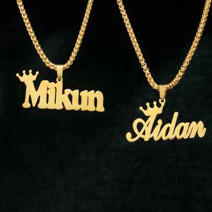 Personalized Baby Necklaces: Gold King Crown Name Chain with Letter Charms