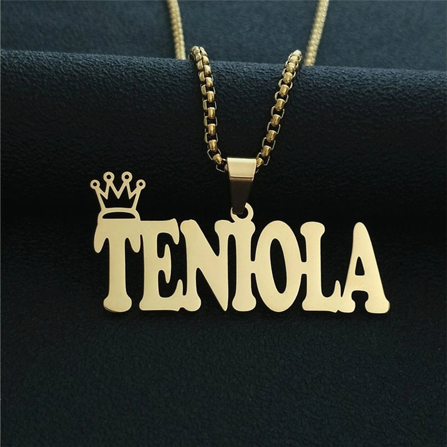 Personalized Baby Necklaces: Gold King Crown Name Chain with Letter Charms