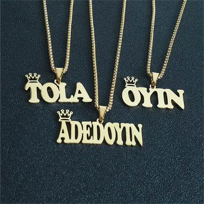 Personalized Baby Necklaces: Gold King Crown Name Chain with Letter Charms