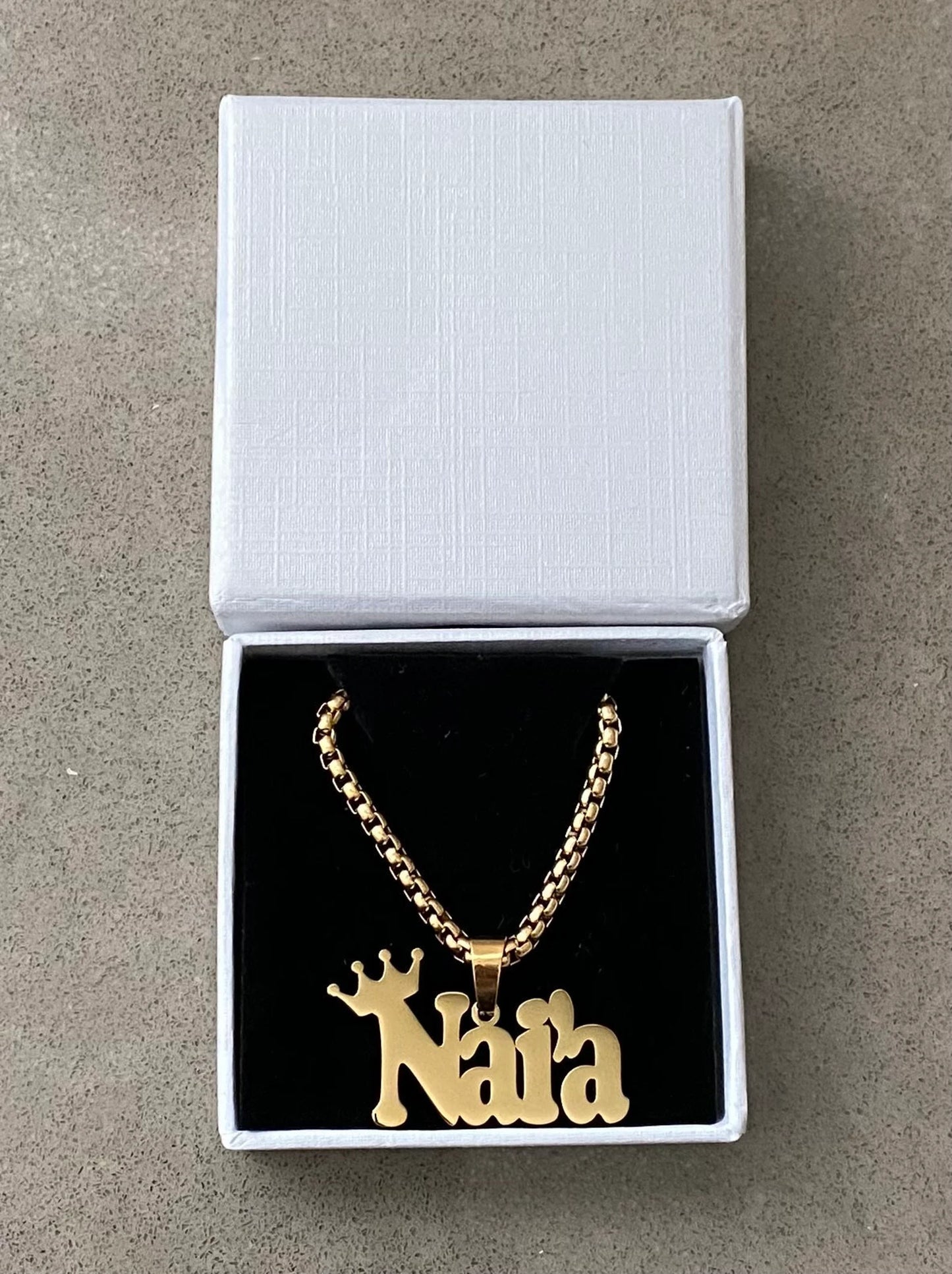 Personalized Baby Necklaces: Gold King Crown Name Chain with Letter Charms