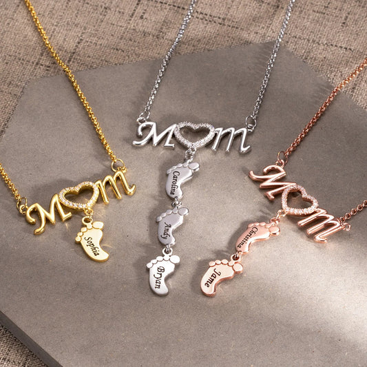 Personalized Family Mom Heart Necklace: Stainless Steel Choker Chain Jewelry Gift