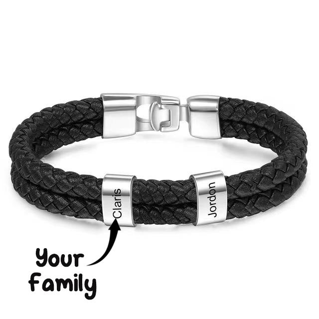 Leather Bracelet - Personalized Family Names Men Bracelet With Custom Engrave